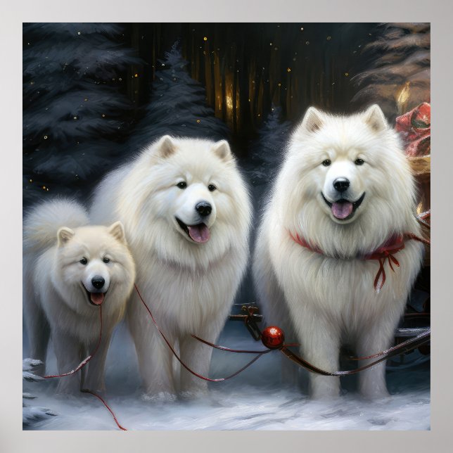 Decoración de Navidad de Trineo Nevado Samoyedo (Frente)