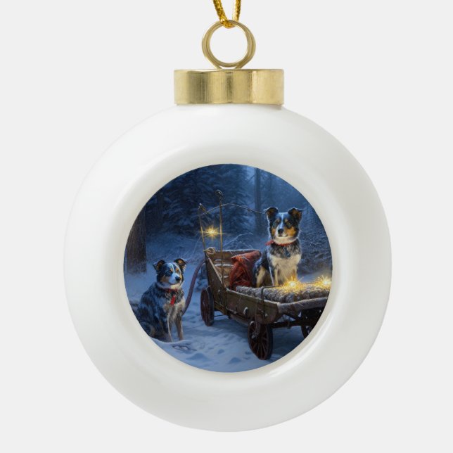 Decoración de Navidades de Blue Heeler Snowy Sleig (Anverso)