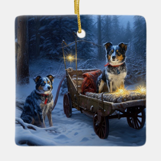 Decoración de Navidades de Blue Heeler Snowy Sleig (Anverso)