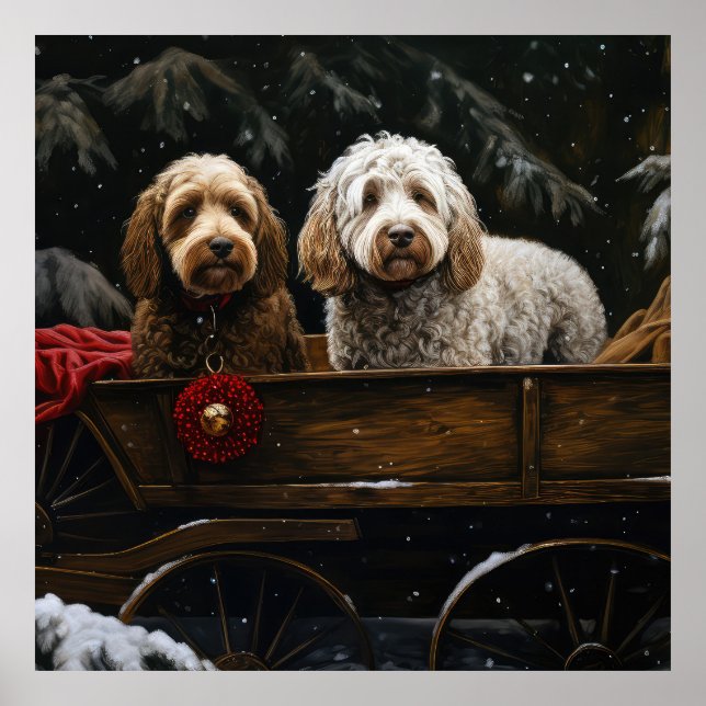 Decoración de Navidades de Cockapoo Snowy Sleigh (Frente)