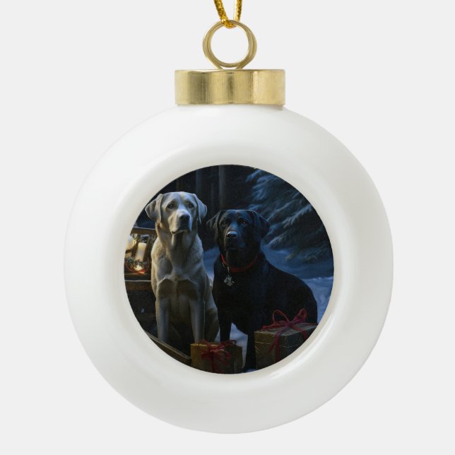 Decoración de Navidades de Labrador Snowy Sleigh (Anverso)