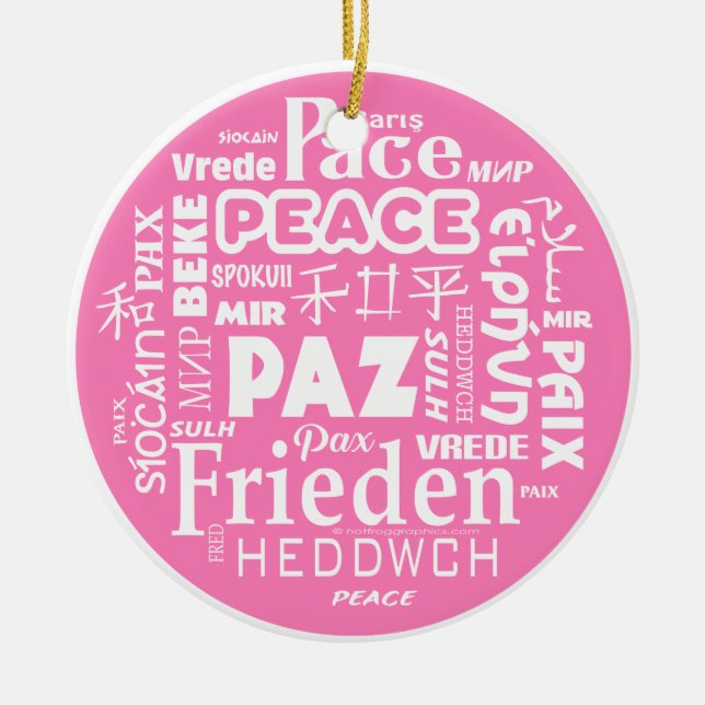 Decoración de Navidades de paz multilingüe - rosa (Frente)