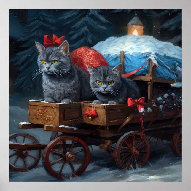 Decoración de Navidades de Sleigh de gato azul ori (Frente)