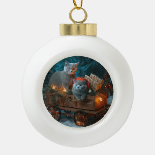 Decoración de Navidades de Sleigh de gato azul rus