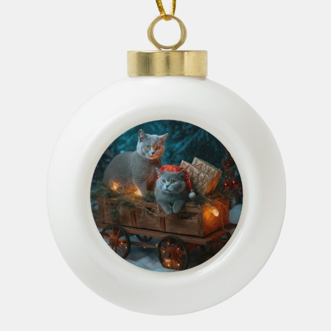 Decoración de Navidades de Sleigh de gato azul rus (Anverso)