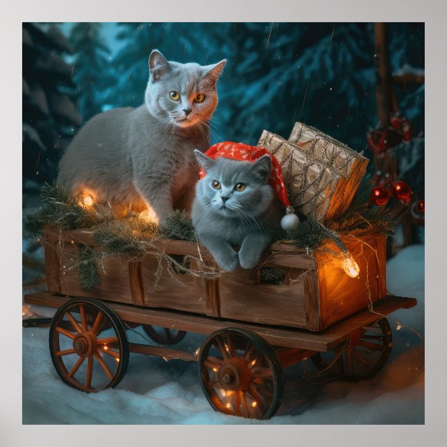 Decoración de Navidades de Sleigh de gato azul rus (Frente)