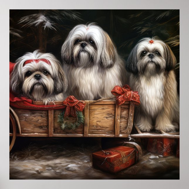 Decoración de Navidades Lhasa Apso Snowy Sleigh (Frente)