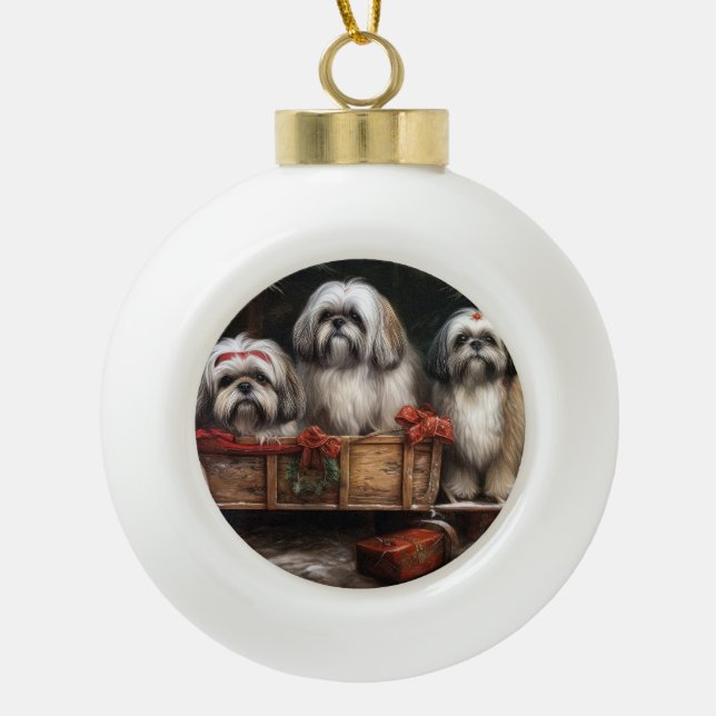 Decoración de Navidades Lhasa Apso Snowy Sleigh (Anverso)