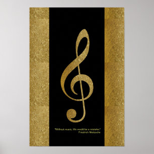 decoración de notas musicales doradas treble clef