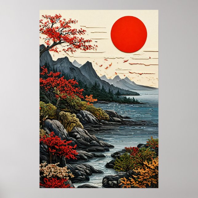 Decoración de paisaje pacífico Montañas y bosque (Frente)