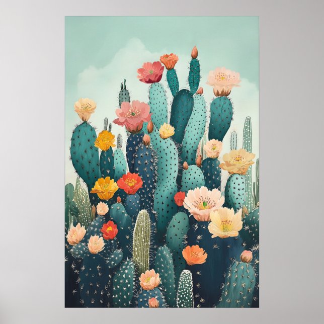 Decoración de pared botánica - Cactus florecido vi (Frente)