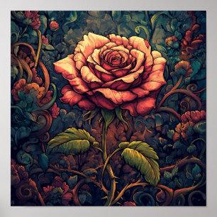 Decoración de pared botánica de rosa romántica par