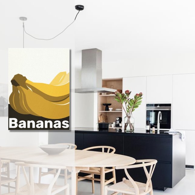 Decoración de pared de cocina amarilla, negra y bl (Modern Black White Yellow Bunch of Bananas Kitchen Poster)