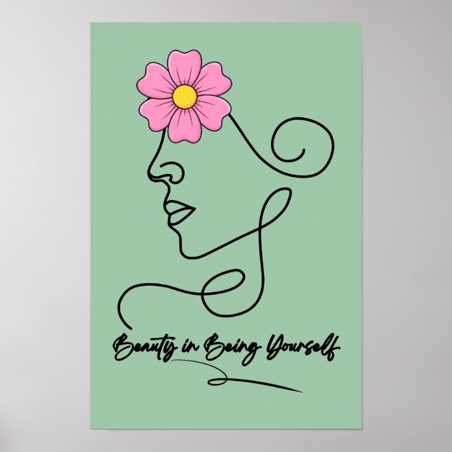 Decoración de pared de flores de arte de línea min (Frente)