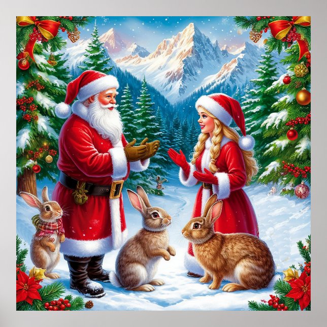 Decoración de pared de invierno de Santa y conejos (Frente)