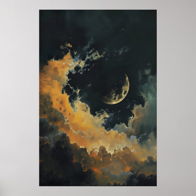 Decoración de pared de luna y estrellas celestes,  (Frente)