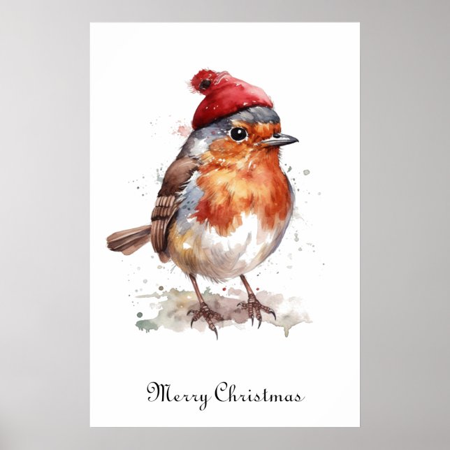 Decoración de pared de Navidad con petirrojo acuar (Frente)