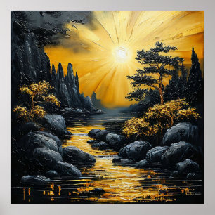 🌄 Decoración de pared de río al atardecer para el