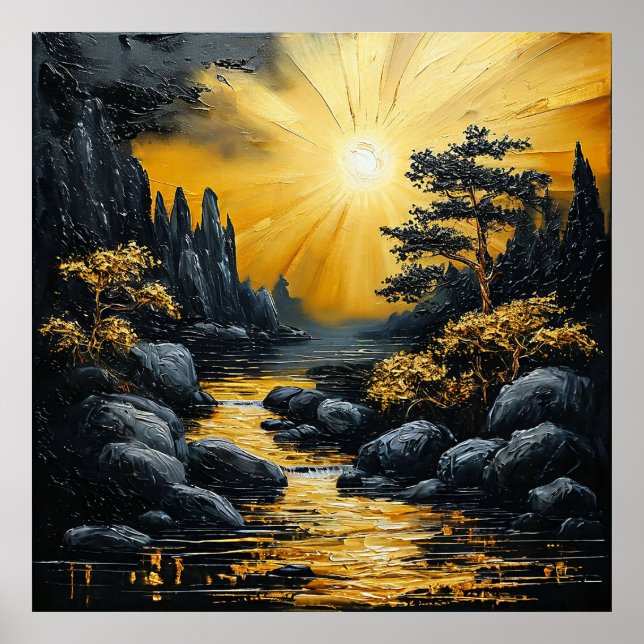 🌄 Decoración de pared de río al atardecer para el (Frente)