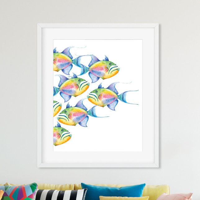 Decoración de paredes tropicales acuarela Fish Bea (Beach House Wall Decor Watercolor Tropical Fish Art Poster )