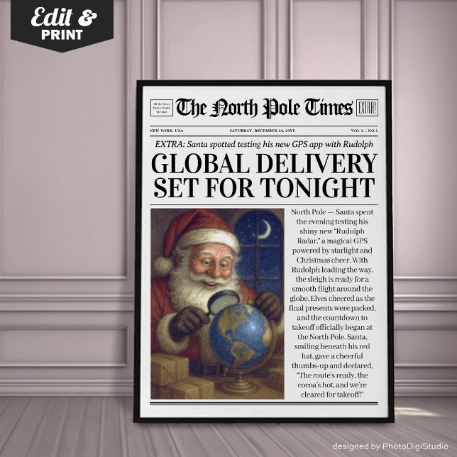 Decoración de periódico de Navidad personalizada,  (Custom Christmas Newspaper Decor, Funny Christmas Poster)