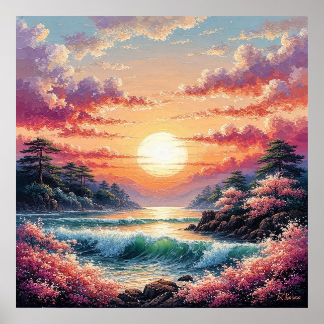 🌅 Decoración de puesta de sol en el océano para r (Frente)