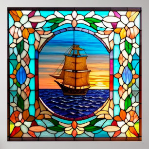⛵ Decoración de vidrio emplomado para habitación c