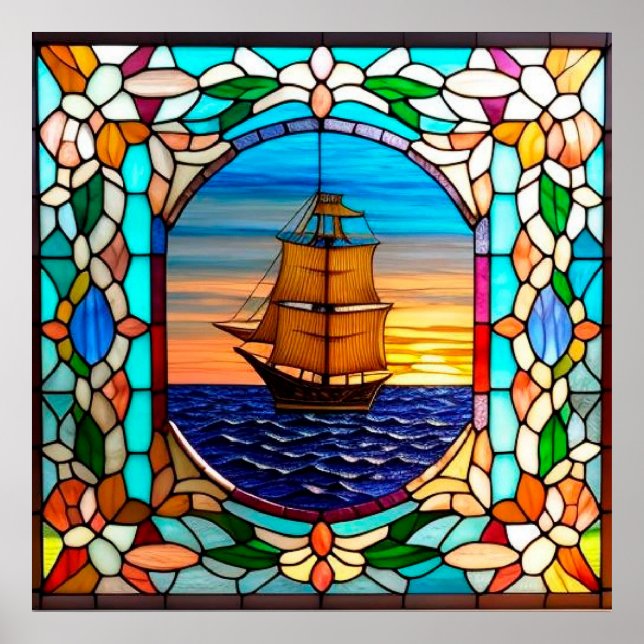 ⛵ Decoración de vidrio emplomado para habitación c (Frente)