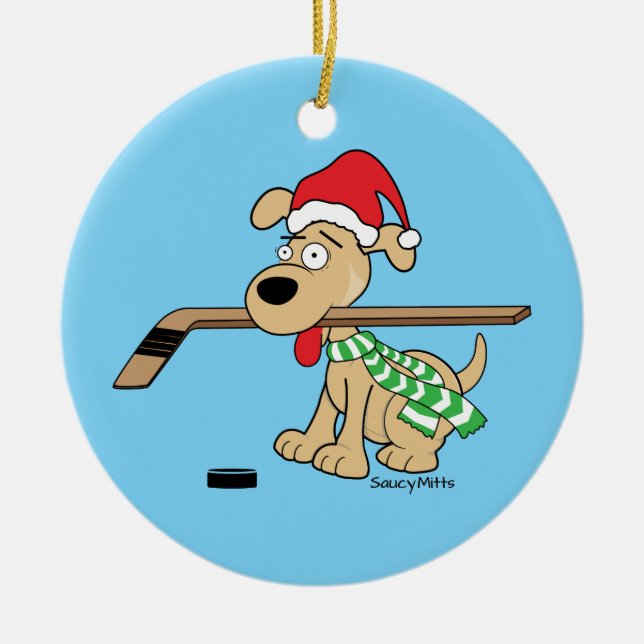 Decoración del navidad del perro del hockey (Frente)