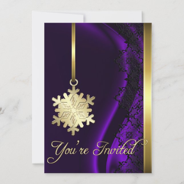 Decoración dorada con copos de nieve Invitación a  (Anverso)