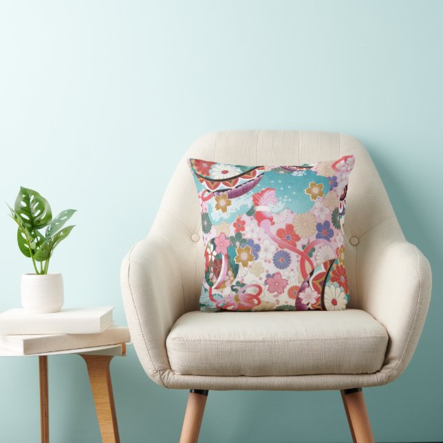 Decoración floral japonesa de Cojín decorativo (Silla)