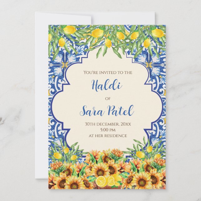Decoración italiana e invitaciones Haldi digitales (Anverso)