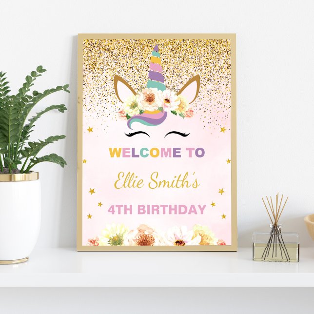 Decoración mágica Fiesta de lujo (Gold Glitter Unicorn Welcome Signs)