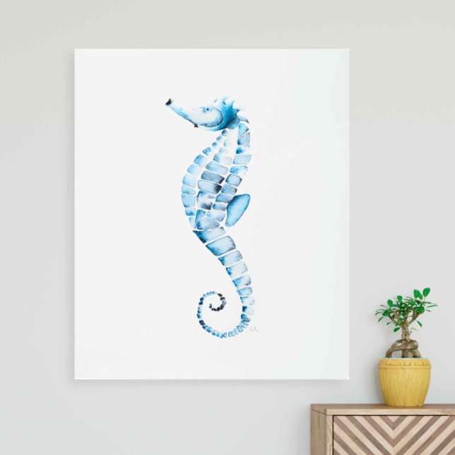 Decoración mural Playa de caballitos de mar de art (Metal wall art blue watercolor seahorse for beach decor by Victoria Grigaliunas of Do Tell A Belle)