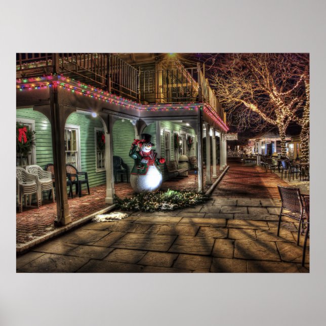 Decoración navidad en ciudad con hombre de nieve p (Frente)