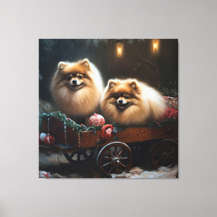 Decoración navideña de trineo nevado con Pomerania