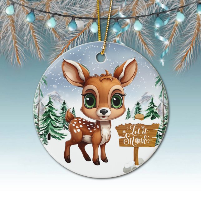 Decoración Navideña Fauna Silvestre Ciervos País d (Winter wonderland wildlife deer holiday decor ornament cute baby doe Let It Snow Decoration 🦌🎄)