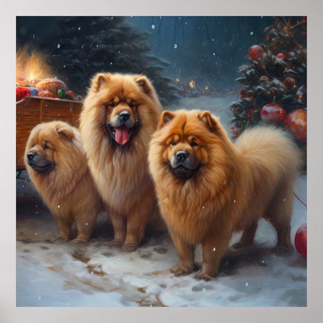 Decoración Navideña Trineo Nevado Chow Chow (Frente)