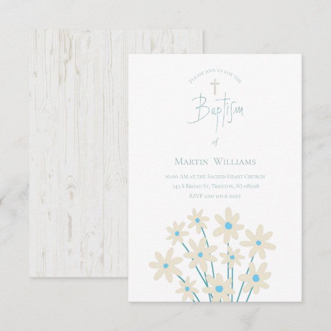 decoración rústica y floral | Invitación al bautis (Anverso / Reverso)