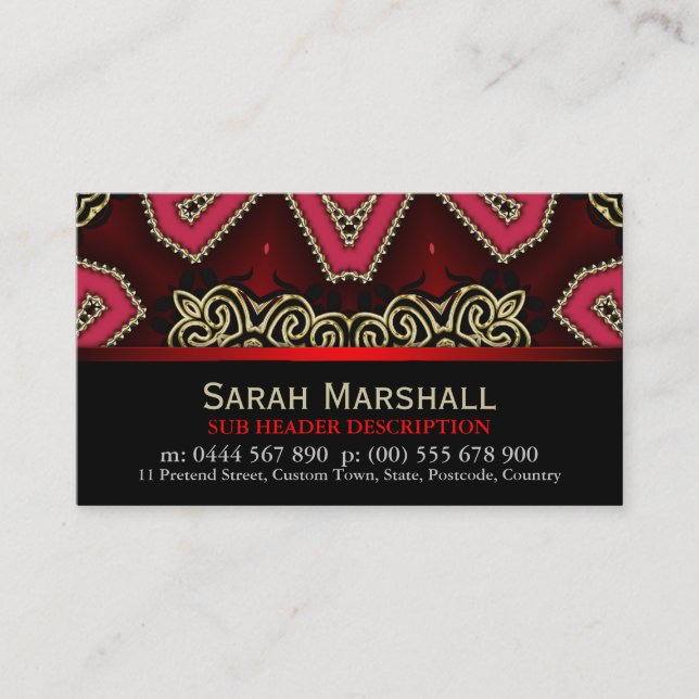 Decoración tribal rojo+negro con tarjeta de visita (Anverso)