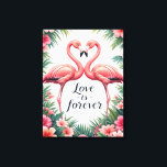 Decoración Tropical Amor de Flamenco<br><div class="desc">¡Alegrá cualquier espacio con esta impresionante obra de arte del amor de los flamencos! Con dos flamencos elegantes formando una forma de corazón, rodeados de exuberantes hojas tropicales y tonos suaves de rosa, este diseño emana romance y serenidad. La frase “Amor para siempre” añade un toque sentimental, lo que la...</div>