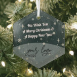 Decoración vintage del logotipo de los negocios na<br><div class="desc">Un elegante ornamento navideño personalizado con copos de nieve y estrellas y un efecto texturizado. Agregue su logotipo y cambie el texto si lo desea.</div>