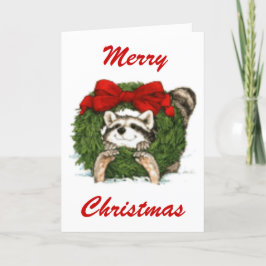Decoración y mapache de la guirnalda del navidad
