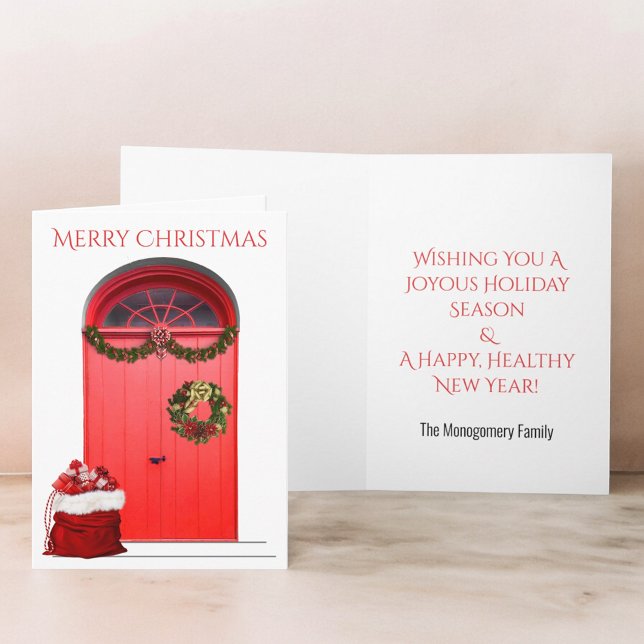 Decoraciones Felices Fiestas Navidad Puertas Rojas (cover and inside templates red door santa bag Christmas card )
