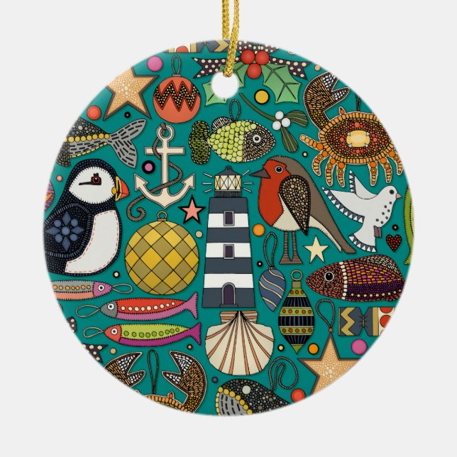 decoraciones navideñas costeras azul turquesa (Frente)