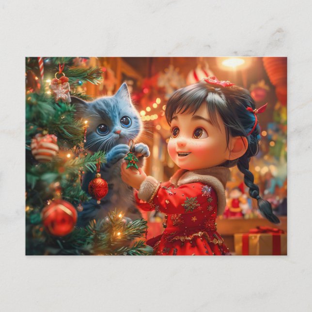 Decorando el árbol de Navidad con gato (Anverso)