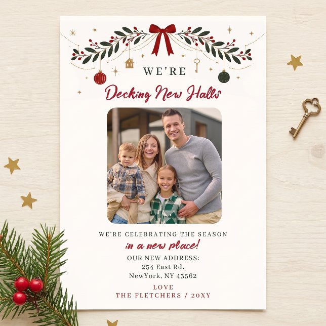 Decorando nuevos pasillos Navidad Foto móvil de va (Decking New Halls Christmas Holidays Photo Moving Holiday Card)