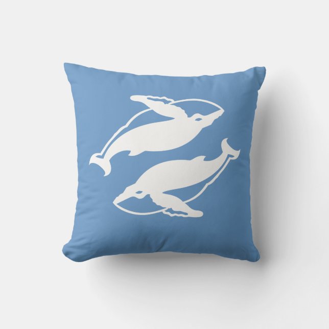 Decorativo ballenas blancas en cojín azul (Anverso)