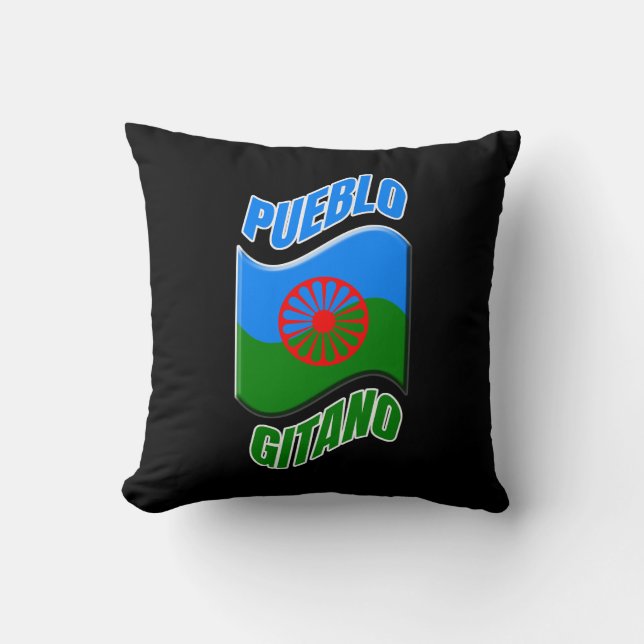 Decorativo Bandera gitana. Cojín negro personalizado.  (Anverso)