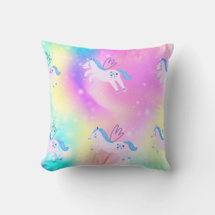 Decorativo Blue Flying Unicorns Rainbow Print Cojín decorativ